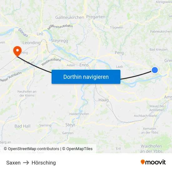 Saxen to Hörsching map