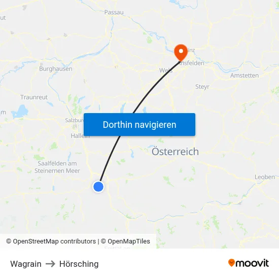Wagrain to Hörsching map