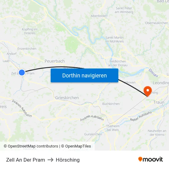 Zell An Der Pram to Hörsching map