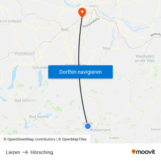 Liezen to Hörsching map