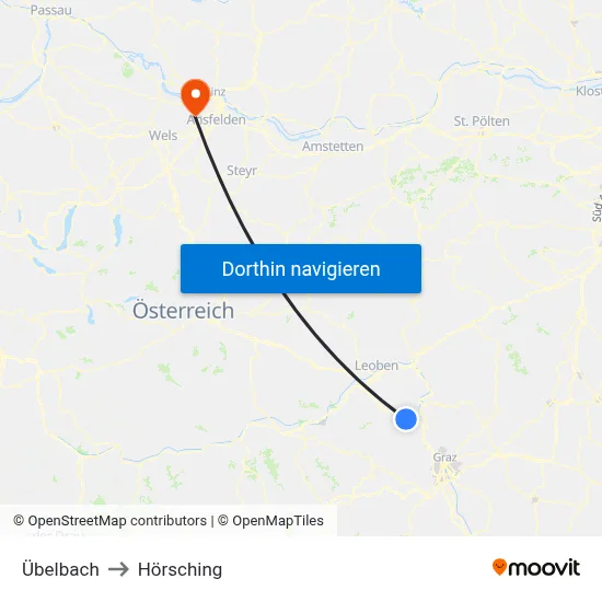 Übelbach to Hörsching map