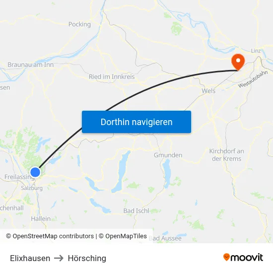 Elixhausen to Hörsching map