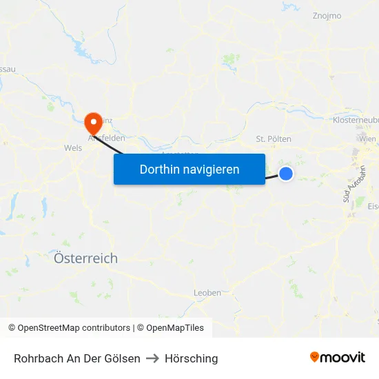 Rohrbach An Der Gölsen to Hörsching map