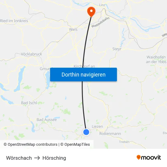 Wörschach to Hörsching map