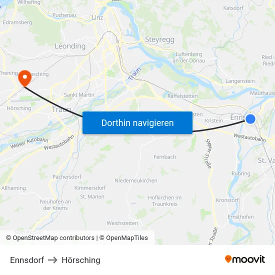 Ennsdorf to Hörsching map