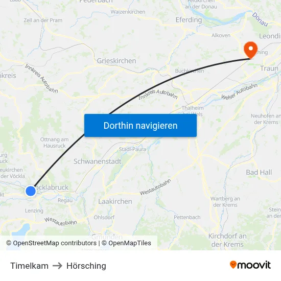 Timelkam to Hörsching map