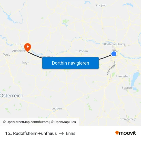 15., Rudolfsheim-Fünfhaus to Enns map