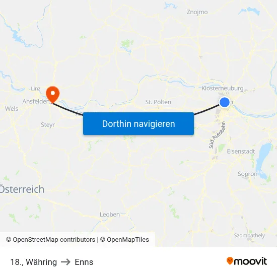 18., Währing to Enns map