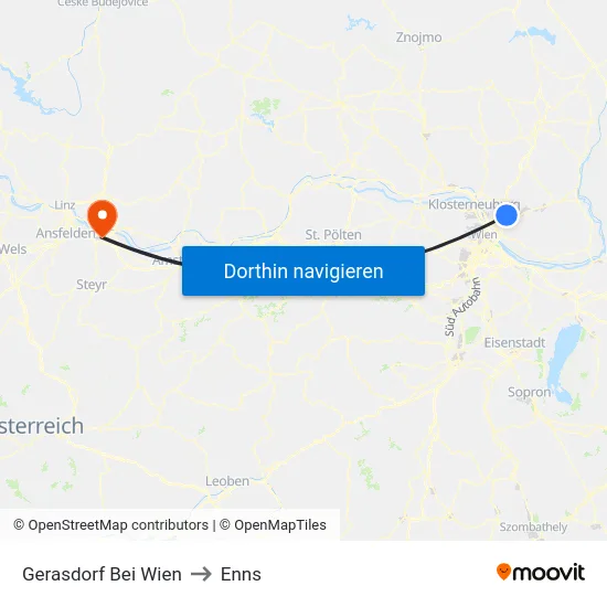 Gerasdorf Bei Wien to Enns map