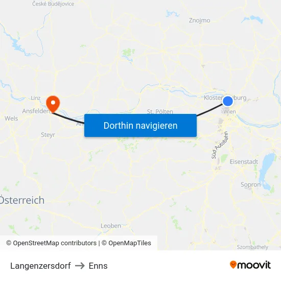Langenzersdorf to Enns map