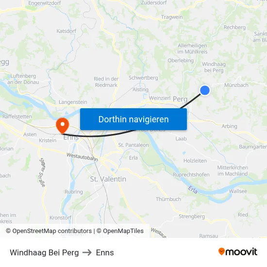 Windhaag Bei Perg to Enns map