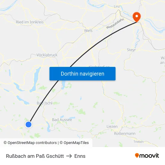 Rußbach am Paß Gschütt to Enns map