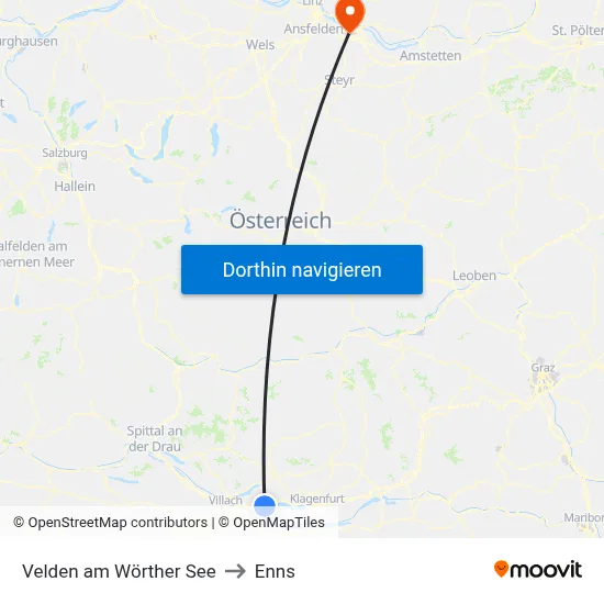 Velden am Wörther See to Enns map