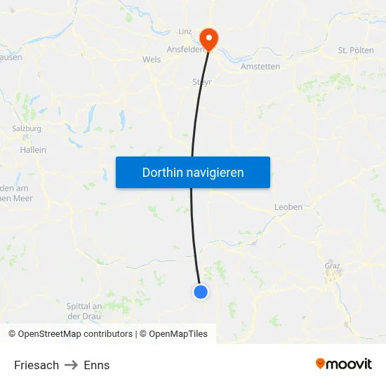Friesach to Enns map