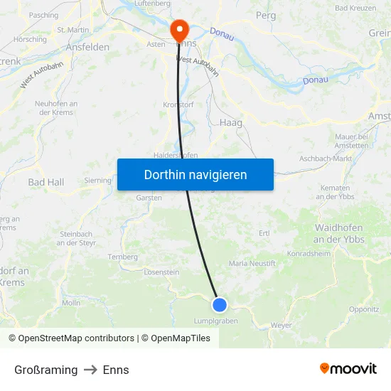 Großraming to Enns map