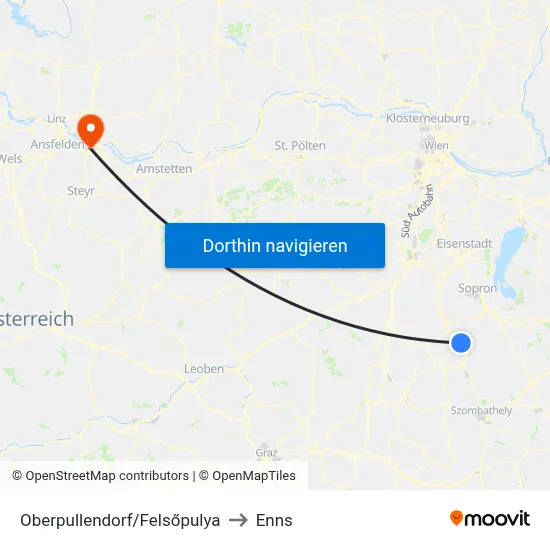 Oberpullendorf/Felsőpulya to Enns map