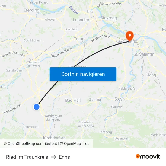 Ried Im Traunkreis to Enns map