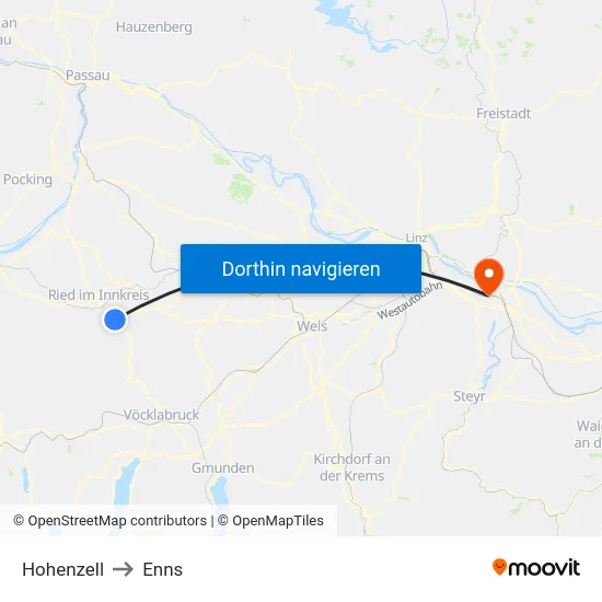 Hohenzell to Enns map
