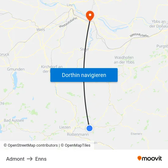 Admont to Enns map