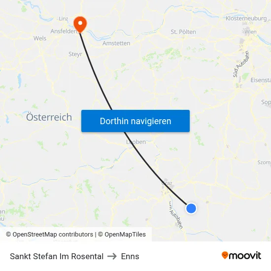 Sankt Stefan Im Rosental to Enns map