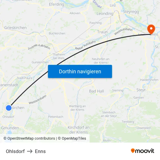 Ohlsdorf to Enns map