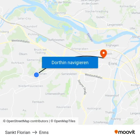 Sankt Florian to Enns map