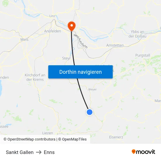 Sankt Gallen to Enns map