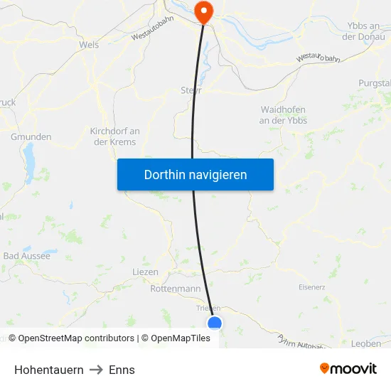 Hohentauern to Enns map