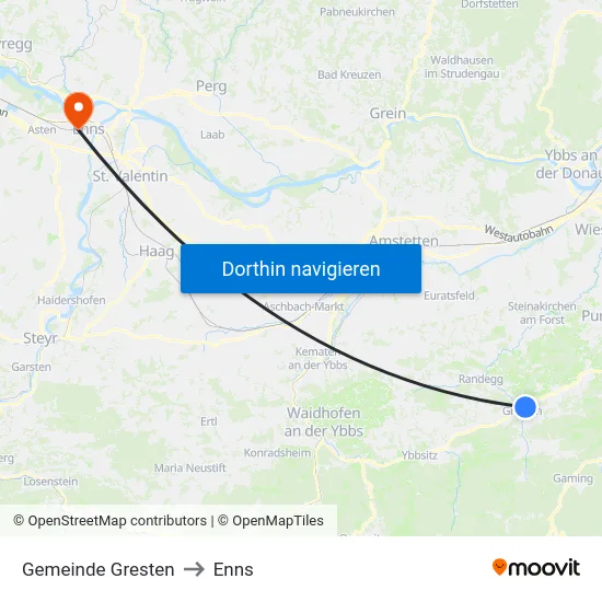 Gemeinde Gresten to Enns map