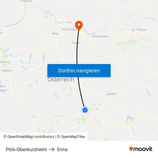 Pöls-Oberkurzheim to Enns map