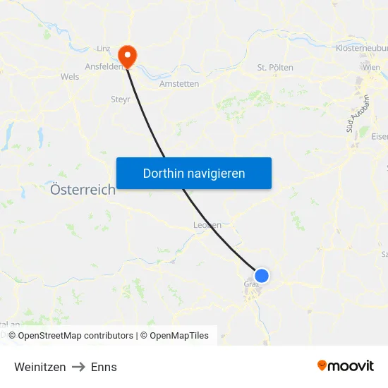 Weinitzen to Enns map