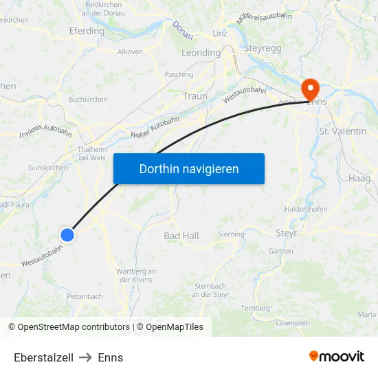 Eberstalzell to Enns map