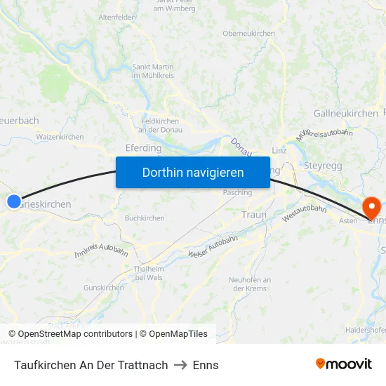 Taufkirchen An Der Trattnach to Enns map