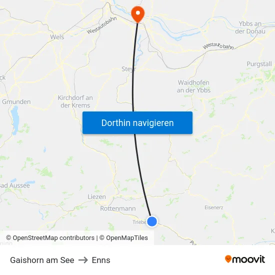 Gaishorn am See to Enns map