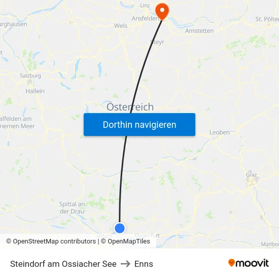 Steindorf am Ossiacher See to Enns map