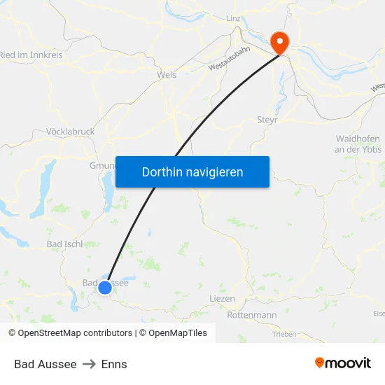 Bad Aussee to Enns map