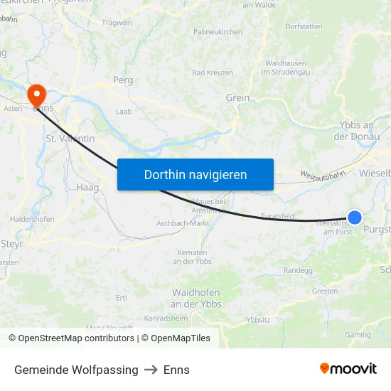 Gemeinde Wolfpassing to Enns map