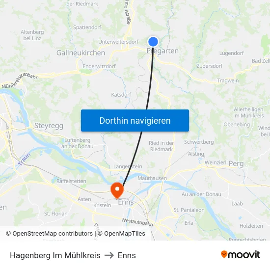 Hagenberg Im Mühlkreis to Enns map
