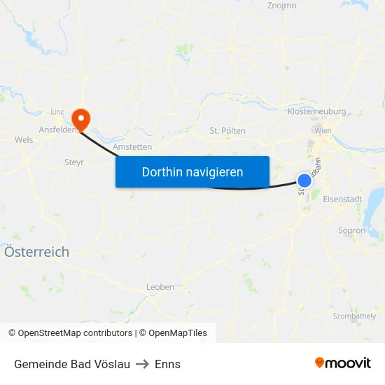Gemeinde Bad Vöslau to Enns map