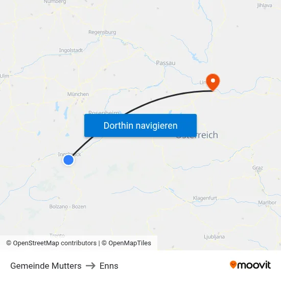 Gemeinde Mutters to Enns map