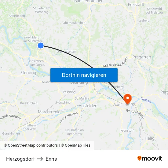 Herzogsdorf to Enns map