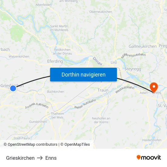 Grieskirchen to Enns map