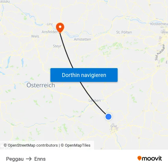 Peggau to Enns map