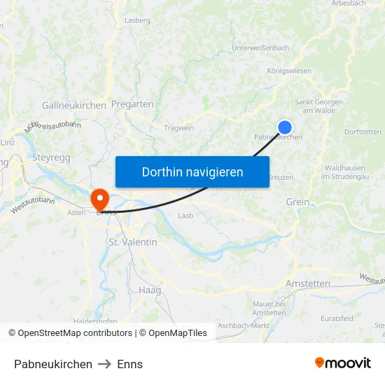 Pabneukirchen to Enns map