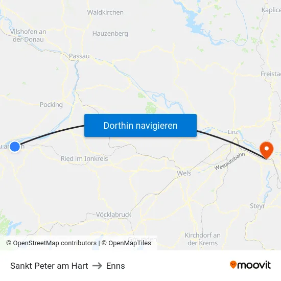 Sankt Peter am Hart to Enns map