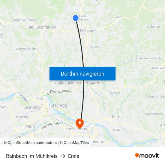 Rainbach Im Mühlkreis to Enns map