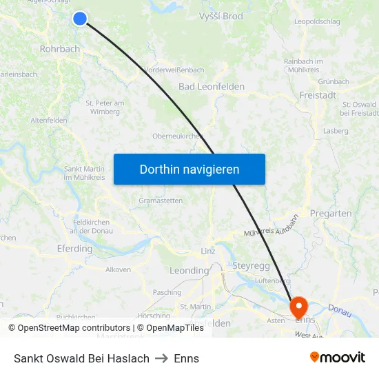 Sankt Oswald Bei Haslach to Enns map