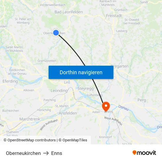 Oberneukirchen to Enns map