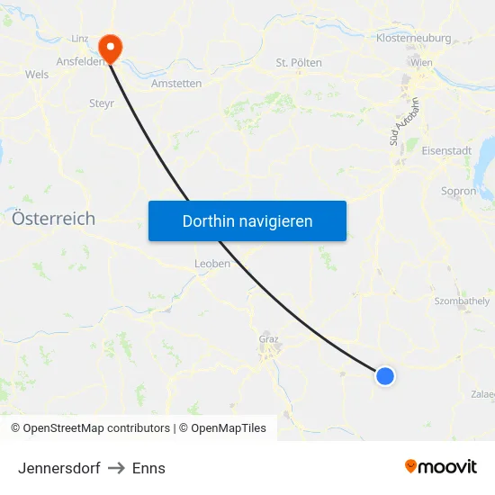 Jennersdorf to Enns map