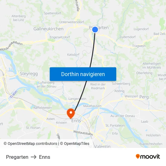 Pregarten to Enns map